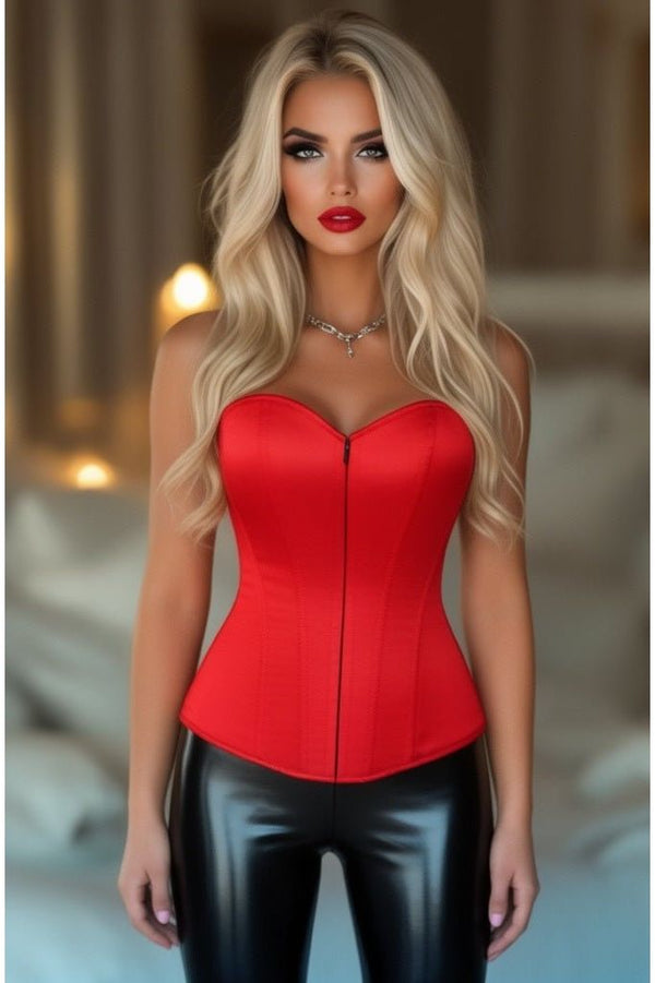 Daisy Corsets Lavish Red Satin Overbust Sweetheart Front Zipper Corset Top