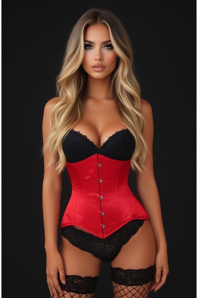 Daisy Corsets Lavish Red Satin Underbust Corset Waist Cincher Busk Closure