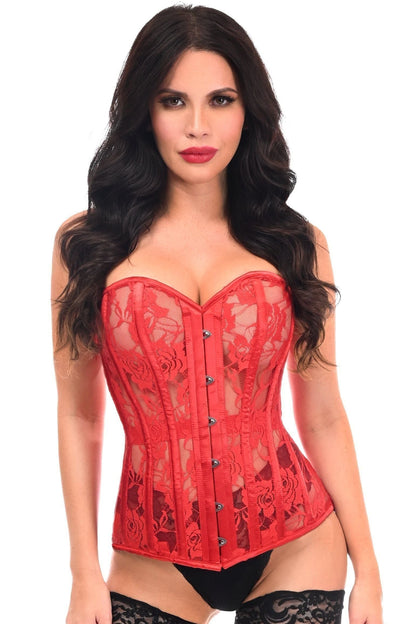 Lavish Red Sheer Lace Over Bust Corset - Daisy Corsets