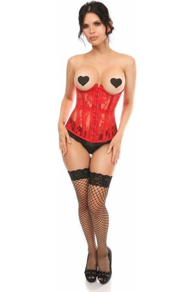 Lavish Red Sheer Lace Off-The-Shoulder Underwire Short Bustier