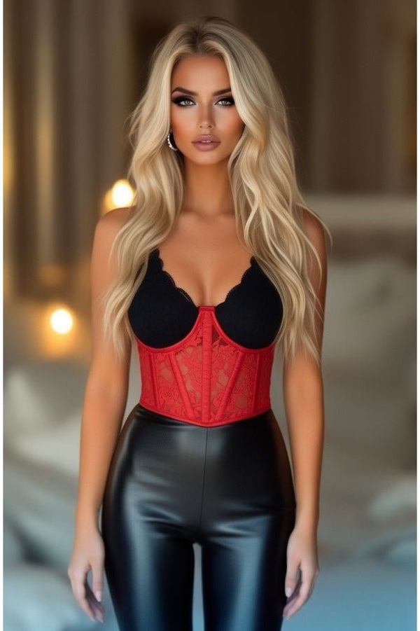 Daisy Corsets Lavish Red Sheer Lace Underwire Waist Cincher Corset