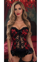 Daisy Corsets Lavish Red w/Black Lace & Lycra Hook & Eye Stretch Bustier Corset
