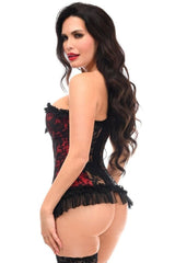 Lavish Red w/Black Lace & Lycra Hook & Eye Stretch Bustier Corset - Daisy Corsets