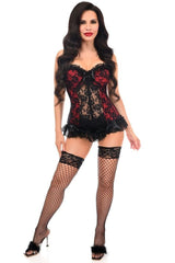 Lavish Red w/Black Lace & Lycra Hook & Eye Stretch Bustier Corset - Daisy Corsets