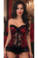 Daisy Corsets Lavish Red w/Black Lace & Lycra Hook & Eye Stretch Bustier Corset