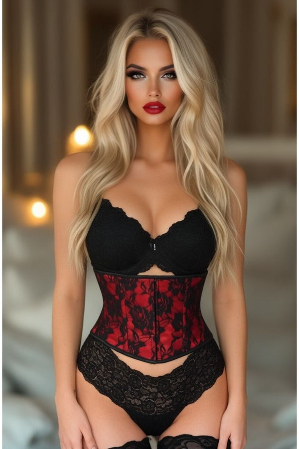 Daisy Corsets Lavish Red w/Black Lace Overlay Mini Cincher