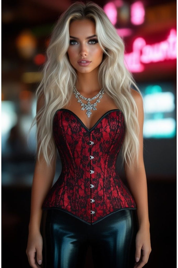 Daisy Corsets Lavish Red/Black Lace Overbust Corset Sweetheart Neckline Busk Closure