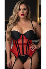 Daisy Corsets Lavish Red/Black Mesh Underwire Bustier Corset w/Garters