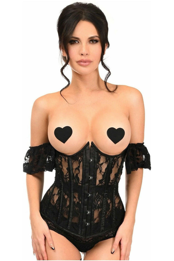 Daisy Corsets Lavish Sheer Black Lace Underbust Underwire Corset w/Ruffle Sleeve