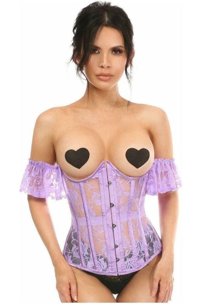 Daisy Lavish Sheer Lavender Lace Underbust Underwire Corset w/Ruffle Sleeve
