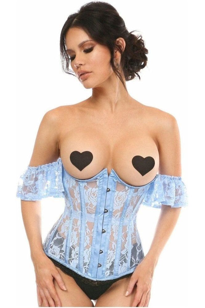 Daisy Lavish Sheer Blue Lace Underbust Underwire Corset w/Ruffle Sleeve