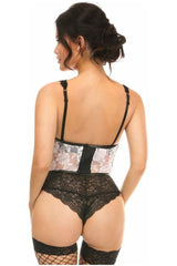Lavish Sheer White Lace & Faux Leather Open Cup Waist Cincher - Daisy Corsets