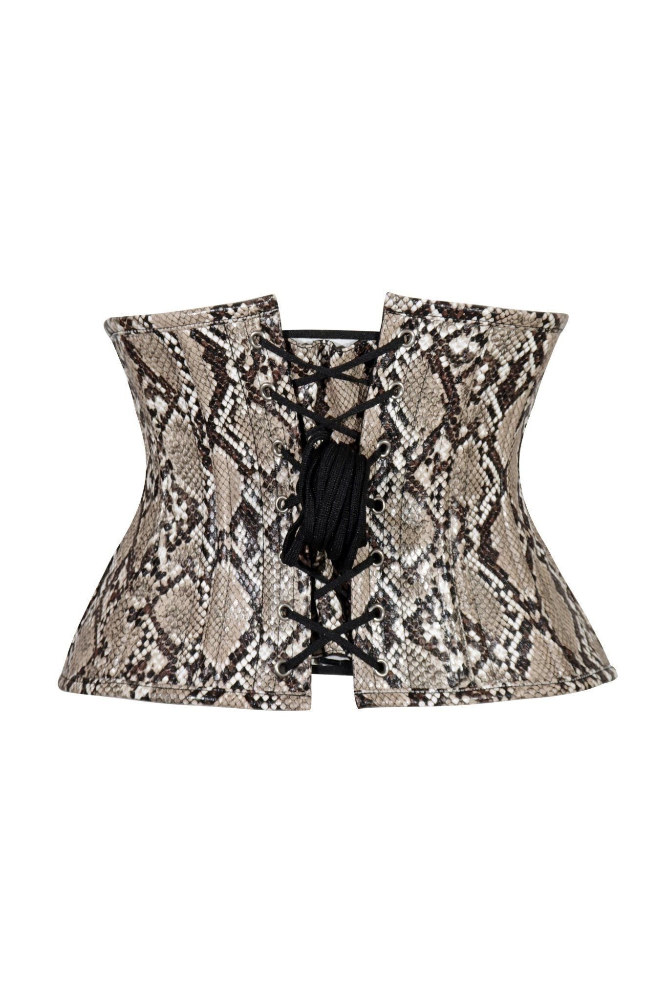 Lavish Snake Skin Print Mini Cincher Underbust Corset Waist Cincher Busk Closure - Daisy Corsets