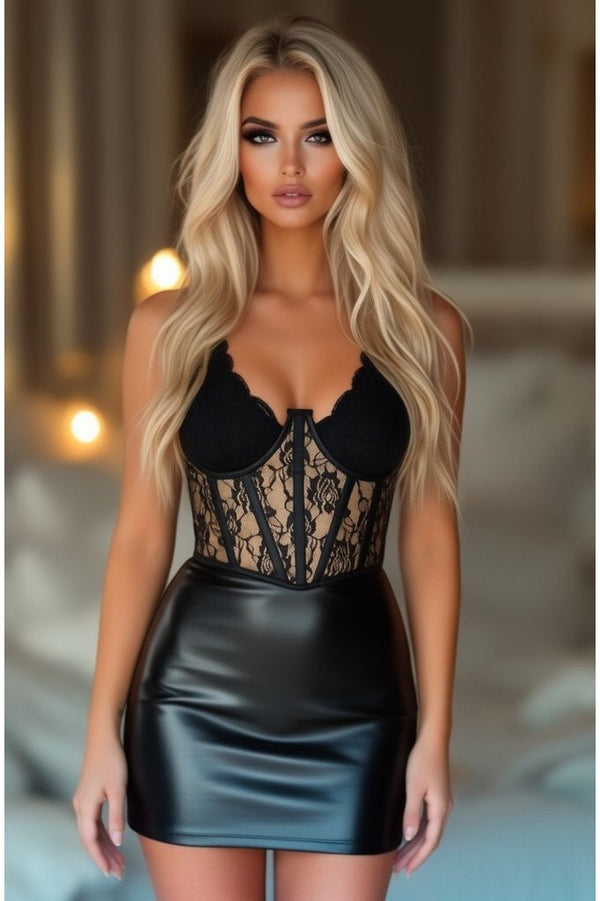 Daisy Corsets Lavish Tan w/Black Lace Overlay Open Cup Waist Cincher