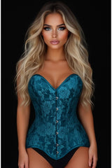 Daisy Corsets Lavish Teal Lace Overbust Corset Sweetheart Neckline Busk Closure
