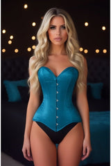 Daisy Corsets Lavish Teal Satin Overbust Corset Sweetheart Neckline Busk Closure