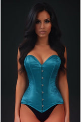 Daisy Corsets Lavish Teal Satin Overbust Corset Sweetheart Neckline Busk Closure