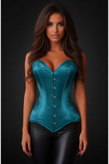 Daisy Corsets Lavish Teal Satin Overbust Corset Sweetheart Neckline Busk Closure
