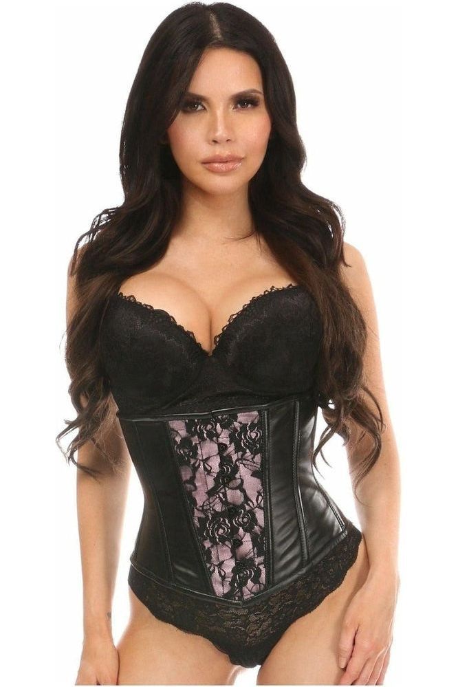 Daisy Corsets Lavish Wet Look Under Bust Corset Pink w/Lace Overlay