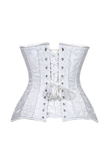 Lavish White Brocade Overbust Corset W/Busk Closure