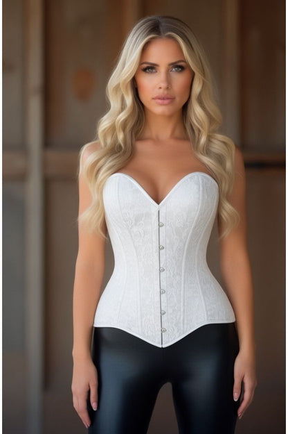 Daisy Corsets Lavish White Lace Overbust Corset Sweetheart Neckline Busk Closure