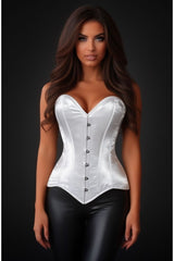 Daisy Corsets Lavish White Satin Overbust Corset Sweetheart Neckline Busk Closure