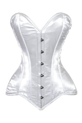 Lavish White Satin Overbust Corset Sweetheart Neckline Busk Closure - Daisy Corsets