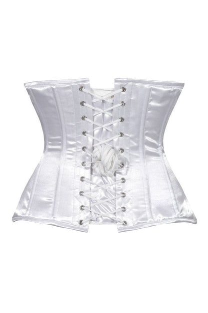 Lavish White Satin Underbust Corset Waist Cincher Busk Closure - Daisy Corsets