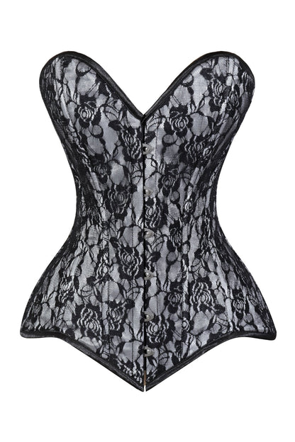 Lavish White/Black Lace Overbust Corset Sweetheart Neckline Busk Closure - Daisy Corsets