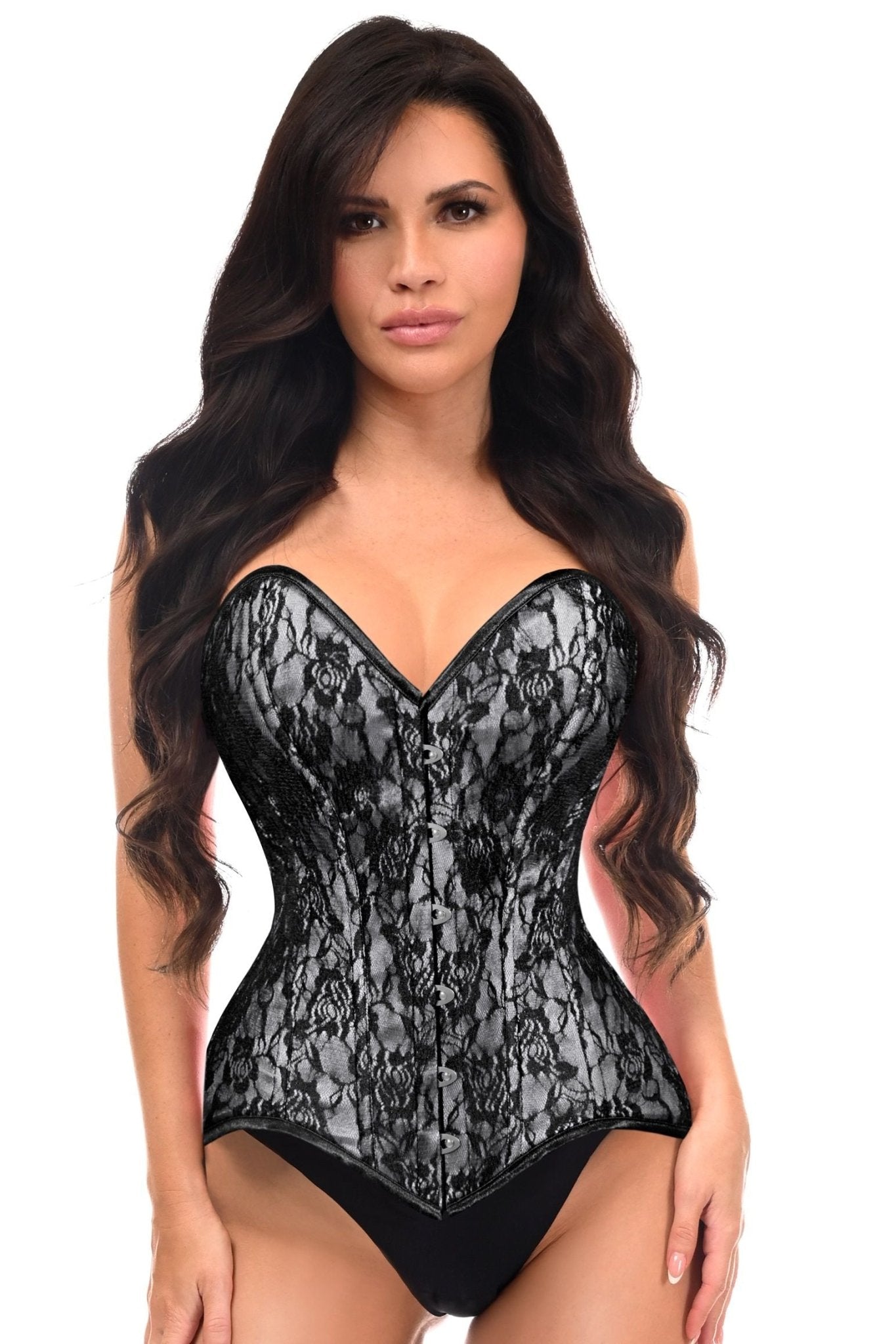Daisy Corsets Lavish White/Black Lace Overbust Corset Sweetheart Neckline Busk Closure