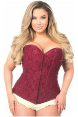 Daisy Lavish Wine Lace Overbust Corset with Zipper