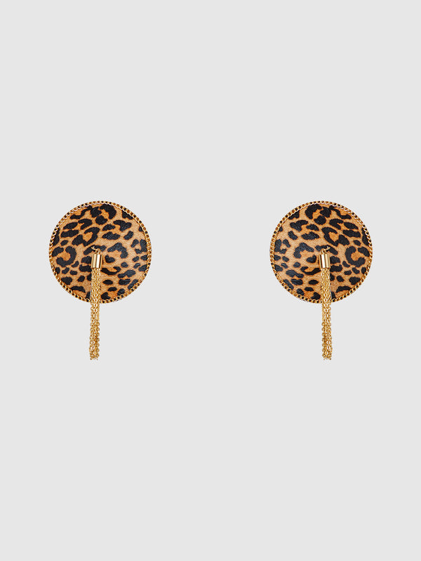 House of Desire Leopard & Gold Chain Round Tassel Pasties