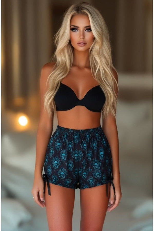 Daisy Corsets LIMITED EDITION Black & Teal Gothic Skull Print Bloomers