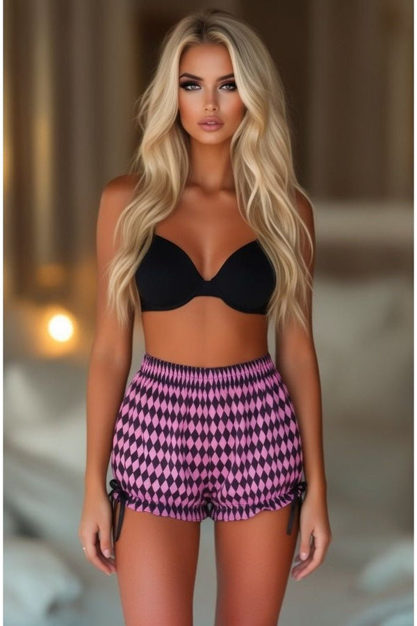 Daisy Corsets LIMITED EDITION Black/Pink Diamond Print Harlequin Pattern Crepe Bloomers