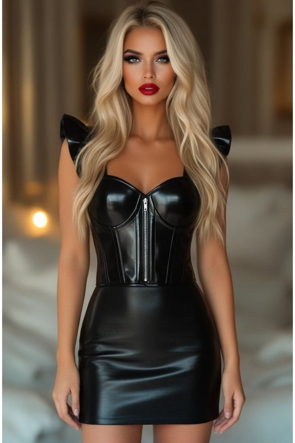 Daisy Corsets LIMITED EDITION Lavish Black Patent Bustier Top w/Ruffle Sleeves