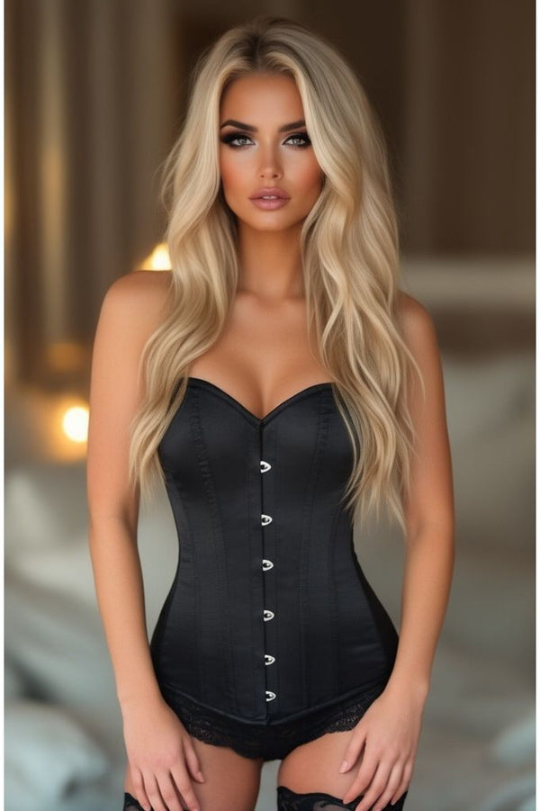 Daisy Corsets LIMITED EDITION Lavish Black Satin Overbust Corset w/Busk Closure