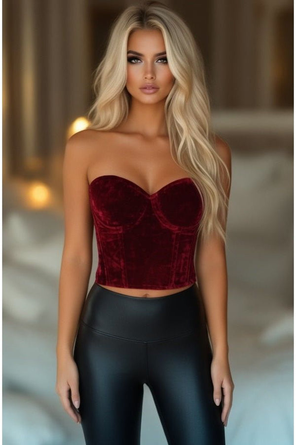 Daisy Corsets LIMITED EDITION Lavish Dark Red Crushed Velvet Underwire Bustier