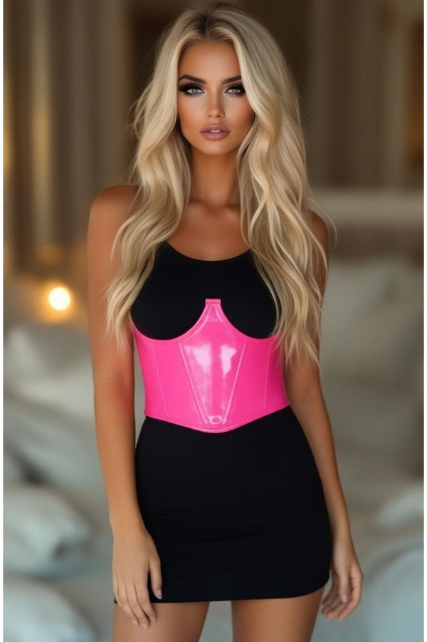 Daisy Corsets LIMITED EDITION Lavish Neon Pink Patent Open Cup Underwire Waist Cincher