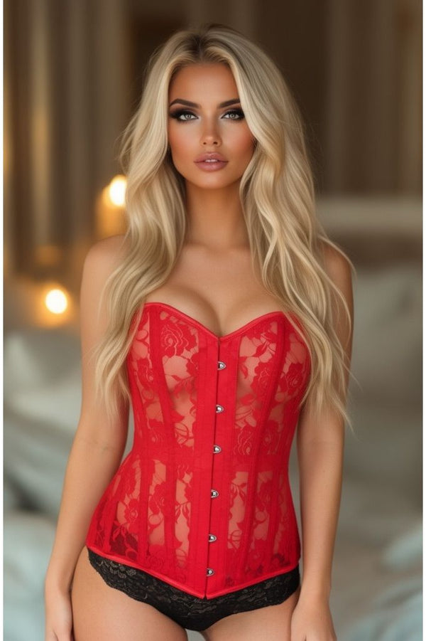 Daisy Corsets LIMITED EDITION Lavish Red Sheer Lace Over Bust Corset