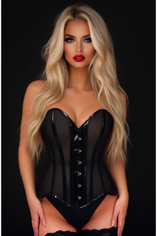 Daisy Corsets LIMITED EDITION Top Drawer Black Mesh Net w/Patent Steel Boned Overbust Corset