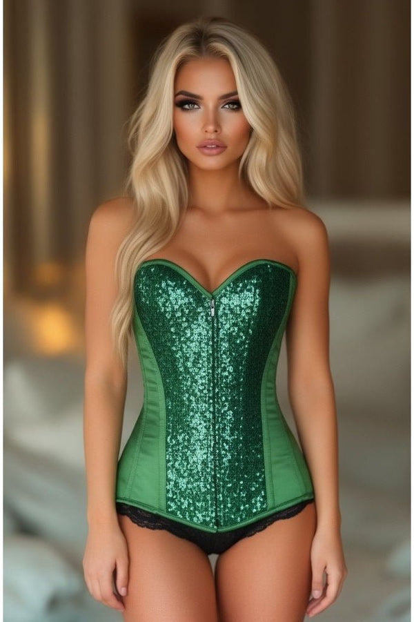 Daisy Corsets LIMITED EDITION Top Drawer Green Sequin Steel Boned Corset