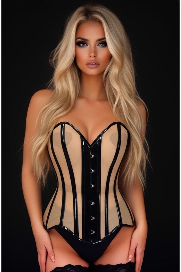 Daisy Corsets LIMITED EDITION Top Drawer Nude Mesh & Black Patent Steel Boned Corset