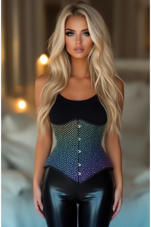 Daisy Corsets LIMITED EDITION Top Drawer Rainbow Rhinestone Steel Boned Underbust Cincher Corset