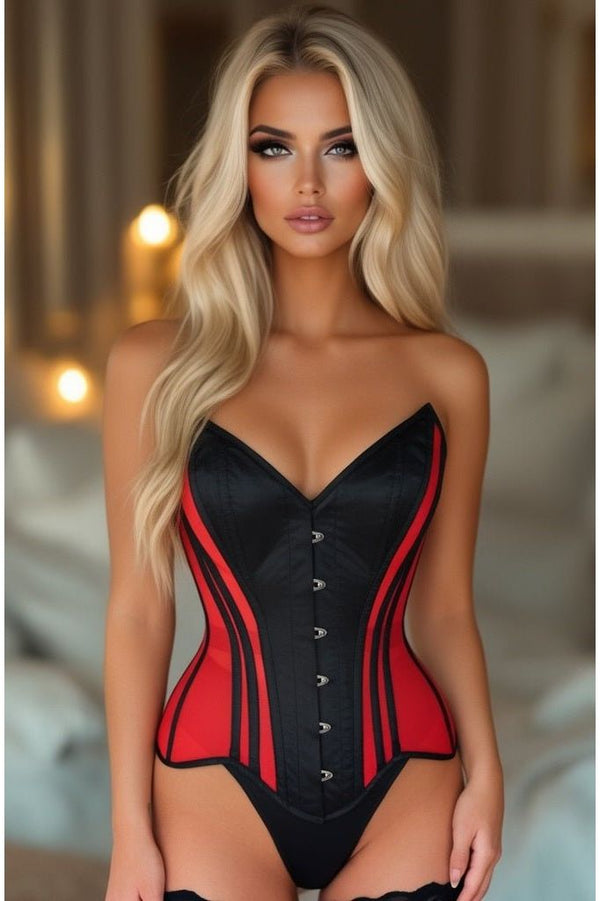 Daisy Corsets LIMITED EDITION Top Drawer Red Mesh & Black Satin Steel Boned Overbust Corset