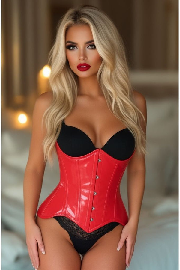 Daisy Corsets LIMITED EDITION Top Drawer Red Patent Steel Boned Underwire Curvy Cut Waist Cincher Corset