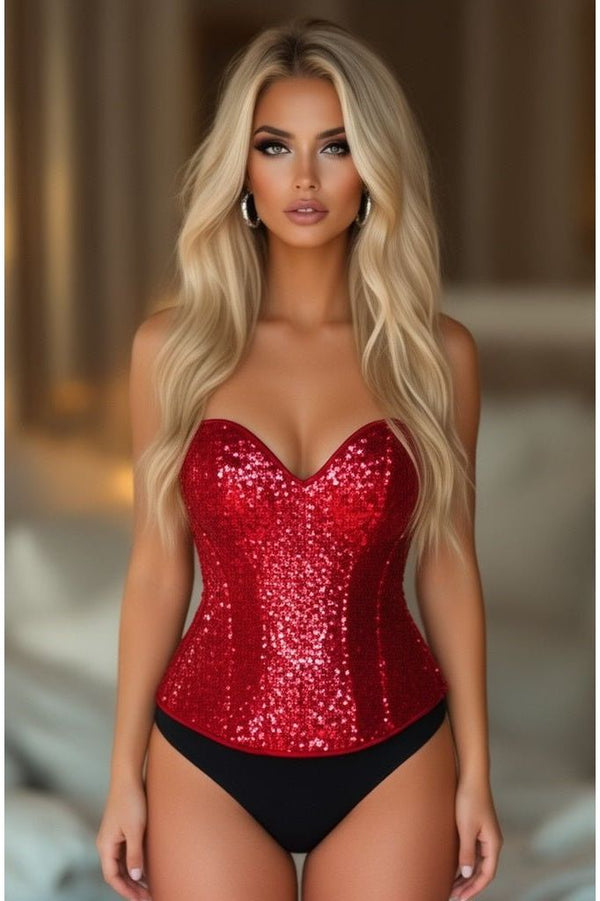 Daisy Corsets LIMITED EDITION Top Drawer Red Sequin Steel Boned Corset TD-158