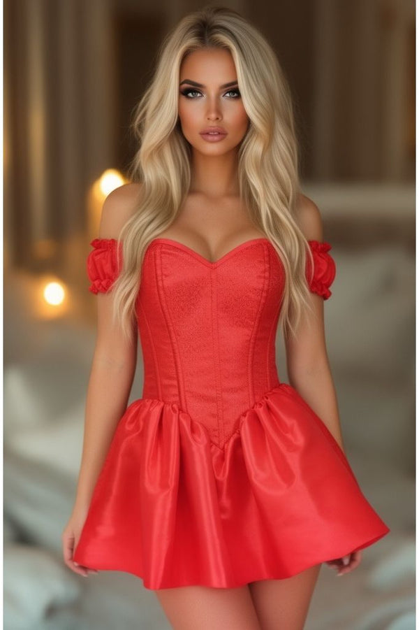 Daisy Corsets LIMITED EDITION Top Drawer Steel Boned Red Brocade & Taffeta Corset Dress