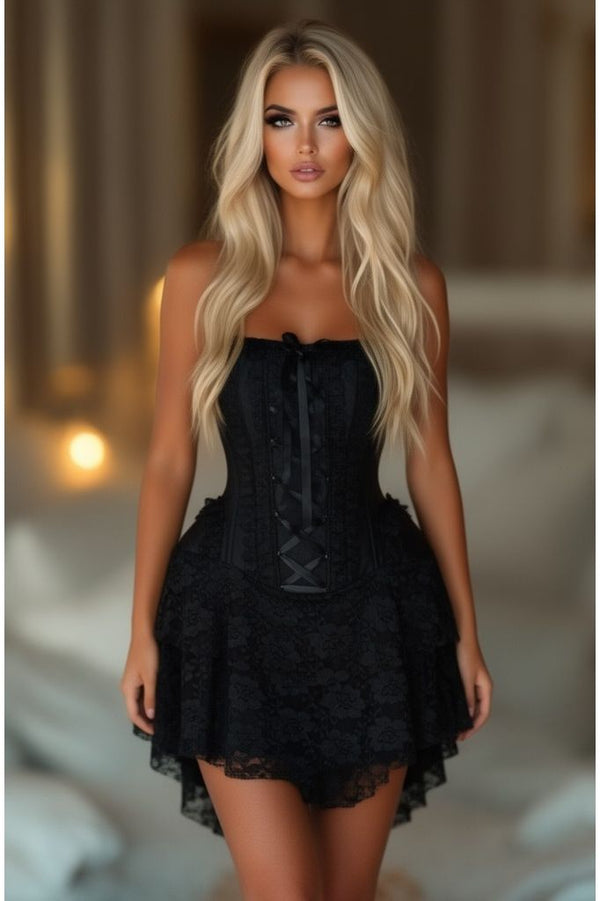 Daisy Corsets LIMITED EDITION Top Drawer Steel Boned Strapless Black Lace Victorian Corset Dress