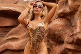 Mapale Liquid Leopard One Piece Swimsuit High Cut Foil Shine