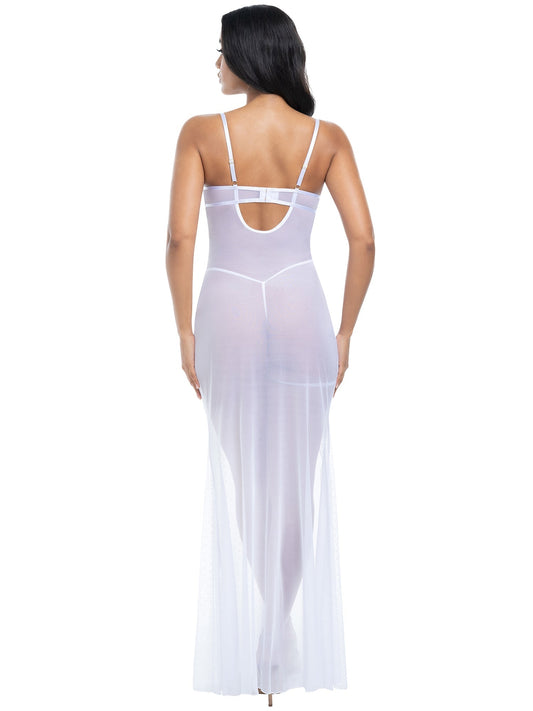 Oh la la Cheri Livia Sheer Gown & Garter Set White